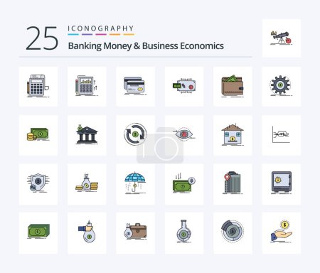 Téléchargez les illustrations : Banking Money And Business Economics 25 Line Filled icon pack including money. cash. debit. payments. marketing - en licence libre de droit