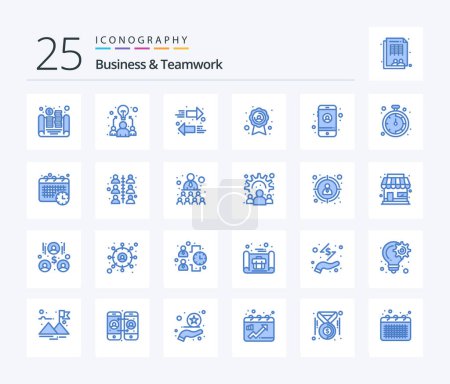 Illustration for Business And Teamwork 25 Blue Color icon pack including business. mobile. arrow. account. quality badge - Royalty Free Image