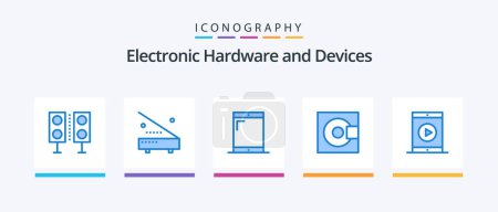 Illustration for Devices Blue 5 Icon Pack Including technology. minidisc. equipment. electronics. phone. Creative Icons Design - Royalty Free Image