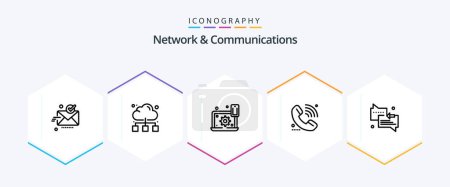 Ilustración de Network And Communications 25 Line icon pack including signal. support. internet. call. setting - Imagen libre de derechos