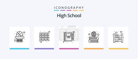 Téléchargez les illustrations : High School Line 5 Icon Pack Including presentation. table. atom. interior. books. Creative Icons Design - en licence libre de droit