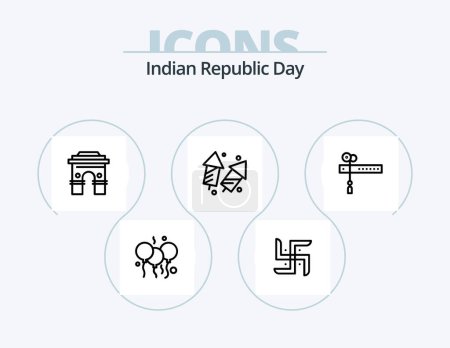 Illustration for Indian Republic Day Line Icon Pack 5 Icon Design. hinduism. culture. flg. religion. indian - Royalty Free Image