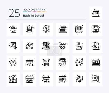 Téléchargez les illustrations : Back To School 25 Line icon pack including back to school. library. bulb. education. back to school - en licence libre de droit