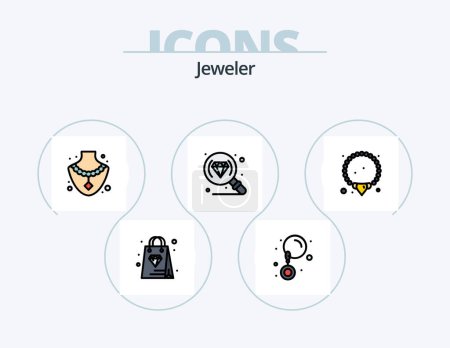 Ilustración de Jewellery Line Filled Icon Pack 5 Icon Design. . gold. fashion. jewelry. dangling earrings - Imagen libre de derechos