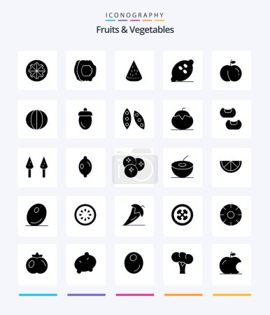 Téléchargez les illustrations : Creative Fruits & Vegetables 25 Glyph Solid Black icon pack  Such As fresh. fruit. fruits. healthy. fruit - en licence libre de droit