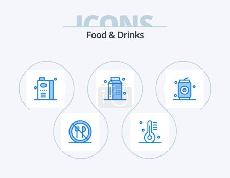Téléchargez les illustrations : Food and Drinks Blue Icon Pack 5 Icon Design. meal. drinks. gastronomy. cooking. fruit - en licence libre de droit
