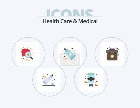Téléchargez les illustrations : Health Care And Medical Flat Icon Pack 5 Icon Design. emergency. toothpaste. hepatitis. tooth. dental - en licence libre de droit