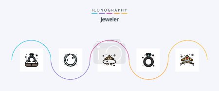 Téléchargez les illustrations : Jewellery Line Filled Flat 5 Icon Pack Including fashion. wedding. fashion. ring. diamond - en licence libre de droit