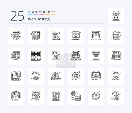 Ilustración de Web Hosting 25 Line icon pack including internet. cloud. database. server. database - Imagen libre de derechos