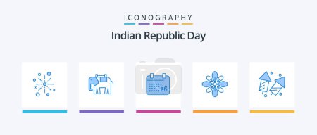 Téléchargez les illustrations : Indian Republic Day Blue 5 Icon Pack Including diwali. decorate. animal. celebrate. day. Creative Icons Design - en licence libre de droit