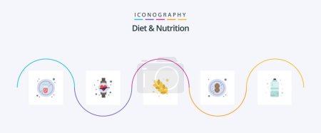 Téléchargez les illustrations : Diet And Nutrition Flat 5 Icon Pack Including water. fitness health. food. diet. healthy - en licence libre de droit