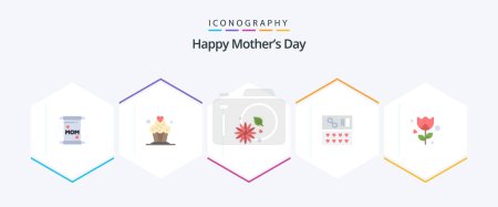 Téléchargez les illustrations : Happy Mothers Day 25 Flat icon pack including . rose. buttercup flower. romance. love - en licence libre de droit