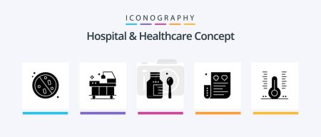 Téléchargez les illustrations : Hospital and Healthcare Concept Glyph 5 Icon Pack Including health. expense. treatment. credit. bill. Creative Icons Design - en licence libre de droit