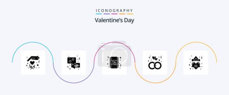 Téléchargez les illustrations : Valentines Day Glyph 5 Icon Pack Including romance. heart. love. crown. ring - en licence libre de droit