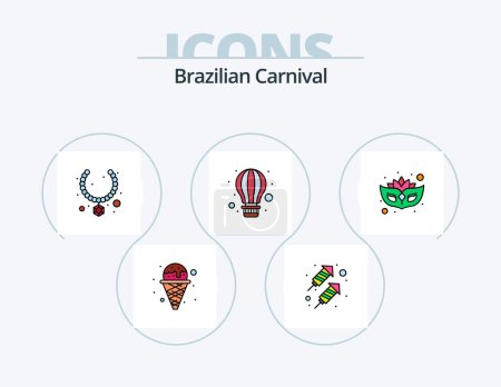 Téléchargez les illustrations : Brazilian Carnival Line Filled Icon Pack 5 Icon Design. parachute. air. rose. costume. avatar - en licence libre de droit
