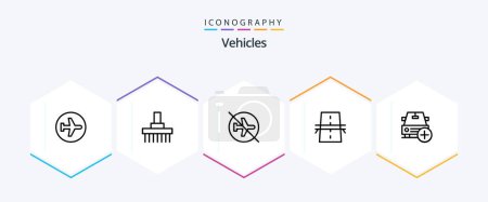 Illustration for Vehicles 25 Line icon pack including creative. bridge. rural. sign. flying - Royalty Free Image