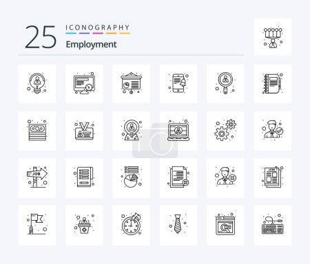 Illustration for Employment 25 Line icon pack including book. user. conference. search. smartphone - Royalty Free Image