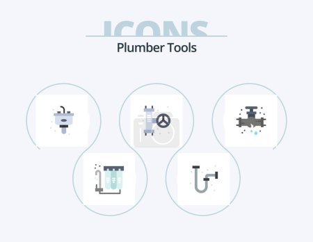 Ilustración de Plumber Flat Icon Pack 5 Icon Design. mechanical. system. disposal. plumbing. mechanical - Imagen libre de derechos