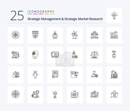 Illustration for Strategic Management And Strategic Market Research 25 Line icon pack including computer. success. chess. grown. plant - Royalty Free Image