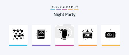 Téléchargez les illustrations : Night Party Glyph 5 Icon Pack Including celebration. party. night. night. vip. Creative Icons Design - en licence libre de droit