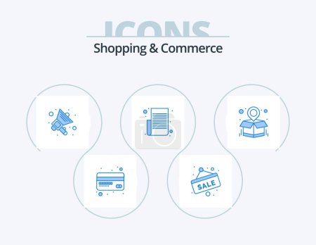 Illustration for Shopping And Commerce Blue Icon Pack 5 Icon Design. parcel location. package map. shopping advertisement. track list. shopping list - Royalty Free Image