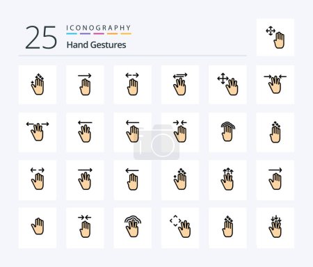 Illustration for Hand Gestures 25 Line Filled icon pack including right. up. four. hand cursor. right - Royalty Free Image