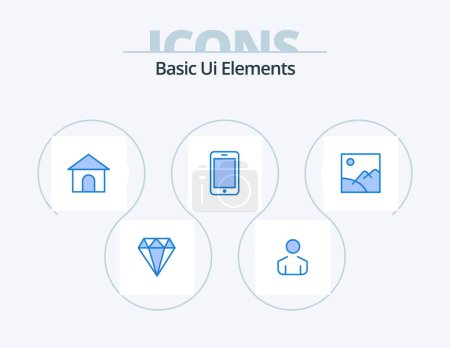 Ilustración de Basic Ui Elements Blue Icon Pack 5 Icon Design. picture. image. hose. call. mobile - Imagen libre de derechos