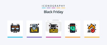 Téléchargez les illustrations : Black Friday Line Filled 5 Icon Pack Including discount. percentage sale. sale board. friday. sign. Creative Icons Design - en licence libre de droit