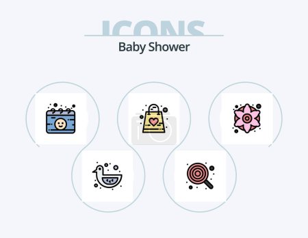 Téléchargez les illustrations : Baby Shower Line Filled Icon Pack 5 Icon Design. eat. baby. kid. baby. candy cane - en licence libre de droit