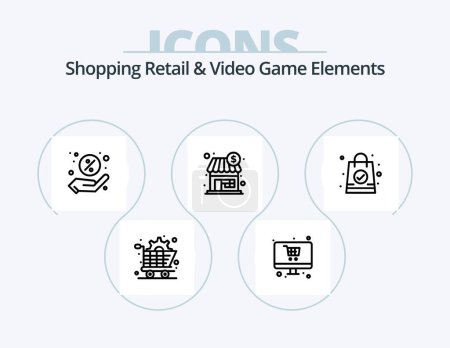 Téléchargez les illustrations : Shoping Retail And Video Game Elements Line Icon Pack 5 Icon Design. mobile. game. joystick. probability. dice - en licence libre de droit