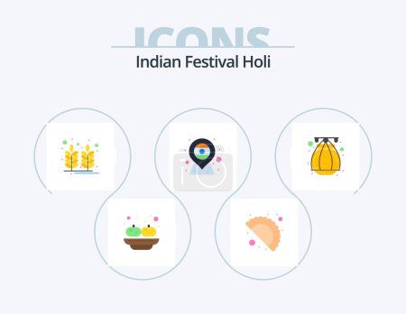 Téléchargez les illustrations : Holi Flat Icon Pack 5 Icon Design. terracotta. india. food. india. country - en licence libre de droit