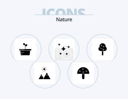 Illustration for Nature Glyph Icon Pack 5 Icon Design. nature. planets. vegetable. night stars. nature - Royalty Free Image