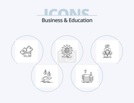 Illustration for Business And Education Line Icon Pack 5 Icon Design. brain. idea. world wide. time. list - Royalty Free Image