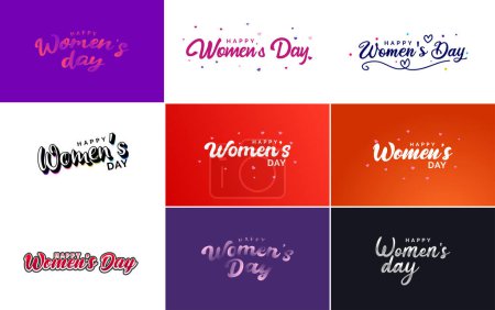Téléchargez les illustrations : Happy Women's Day greeting card template with hand-lettering text design creative typography for holiday greetings; vector illustration - en licence libre de droit