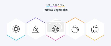 Ilustración de Fruits and Vegetables 25 Line icon pack including . apple. . pepper - Imagen libre de derechos