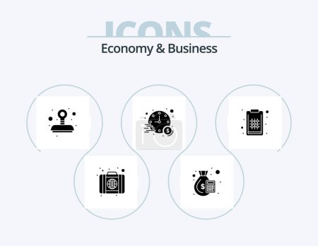 Téléchargez les illustrations : Economy And Business Glyph Icon Pack 5 Icon Design. plan. accept. time. investment - en licence libre de droit