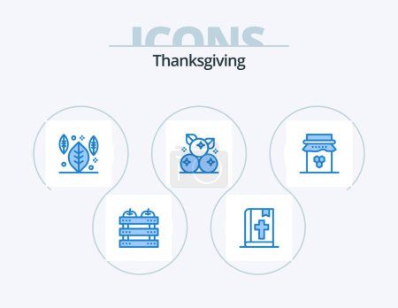 Ilustración de Thanksgiving Blue Icon Pack 5 Icon Design. honey. thanksgiving. thanksgiving. fruit. berry - Imagen libre de derechos