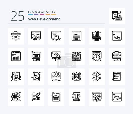 Téléchargez les illustrations : Web Development 25 Line icon pack including development. web. seo. sitemap. form - en licence libre de droit