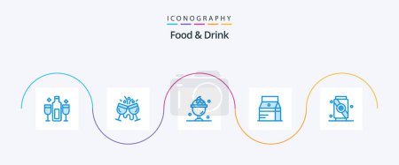 Téléchargez les illustrations : Food And Drink Blue 5 Icon Pack Including food. bottle. drink. summer - en licence libre de droit