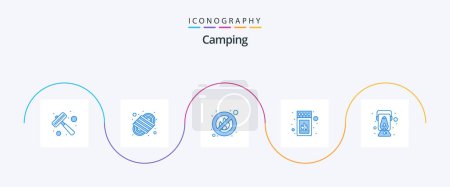 Ilustración de Camping Blue 5 Icon Pack Including oil. lamp. fire. stick. fire - Imagen libre de derechos