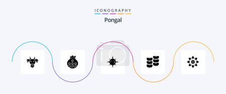 Illustration for Pongal Glyph 5 Icon Pack Including pongal. day. sand. sun. pongal - Royalty Free Image
