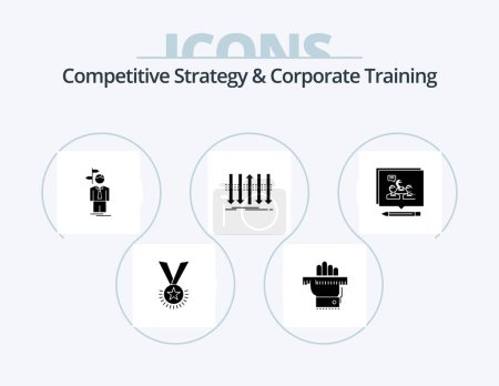 Téléchargez les illustrations : Competitive Strategy And Corporate Training Glyph Icon Pack 5 Icon Design. business. direction. learn. decision. choice - en licence libre de droit