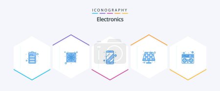Illustration for Electronics 25 Blue icon pack including . music. phone. mixer. solar - Royalty Free Image