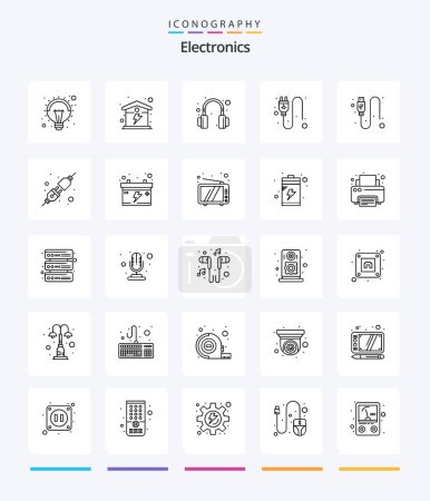 Illustration for Creative Electronics 25 OutLine icon pack  Such As wire. data. headphone. cable. plug - Royalty Free Image