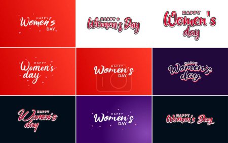 Illustration for Abstract Happy Women's Day logo with love vector logo design in pink. red. and black colors - Royalty Free Image