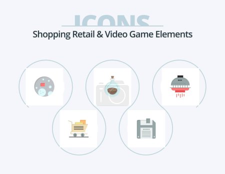 Téléchargez les illustrations : Shoping Retail And Video Game Elements Flat Icon Pack 5 Icon Design. ufo. shuttle. space. space. toilette - en licence libre de droit