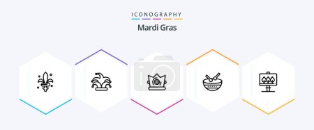 Illustration for Mardi Gras 25 Line icon pack including . . drum. easter. board - Royalty Free Image