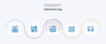Téléchargez les illustrations : Valentines Day Blue 5 Icon Pack Including heart. valentine. love. love. hanging - en licence libre de droit