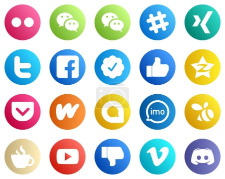 Ilustración de 20 Simple Social Media Icons such as pocket. tencent. facebook. qzone and like icons. Premium and high quality - Imagen libre de derechos