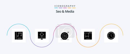 Téléchargez les illustrations : Seo and Media Glyph 5 Icon Pack Including time. website. media. seo. bookmark - en licence libre de droit